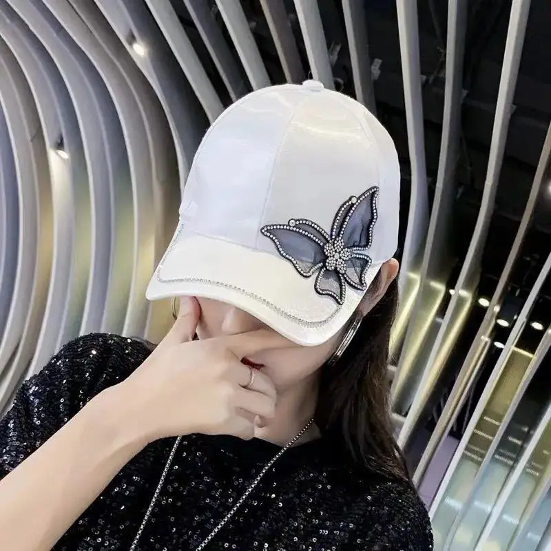Butterfly Rhinestone Baseball Cap Silk Satin Visor Sun Hat For Women Leisure Adjustable Snapback | Спорт и развлечения