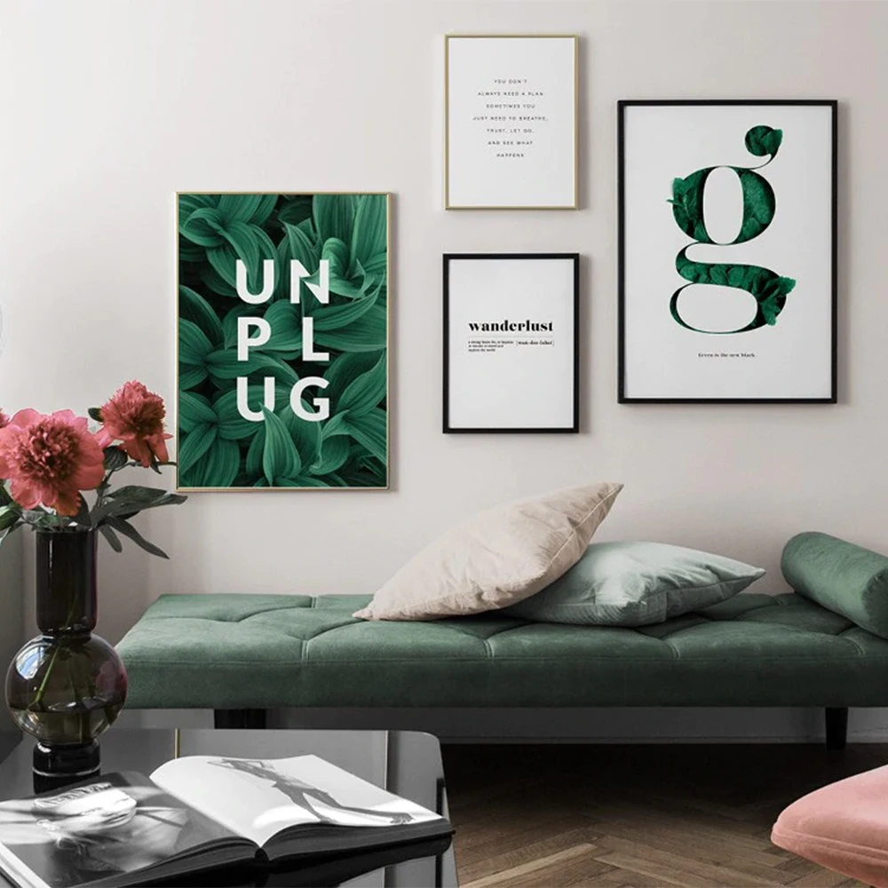 

Simple Style Green Plant Letter Posters Nordic Art Prints Canvas Painting Minimalist Modern Wall Pictures Living Room Home Decor