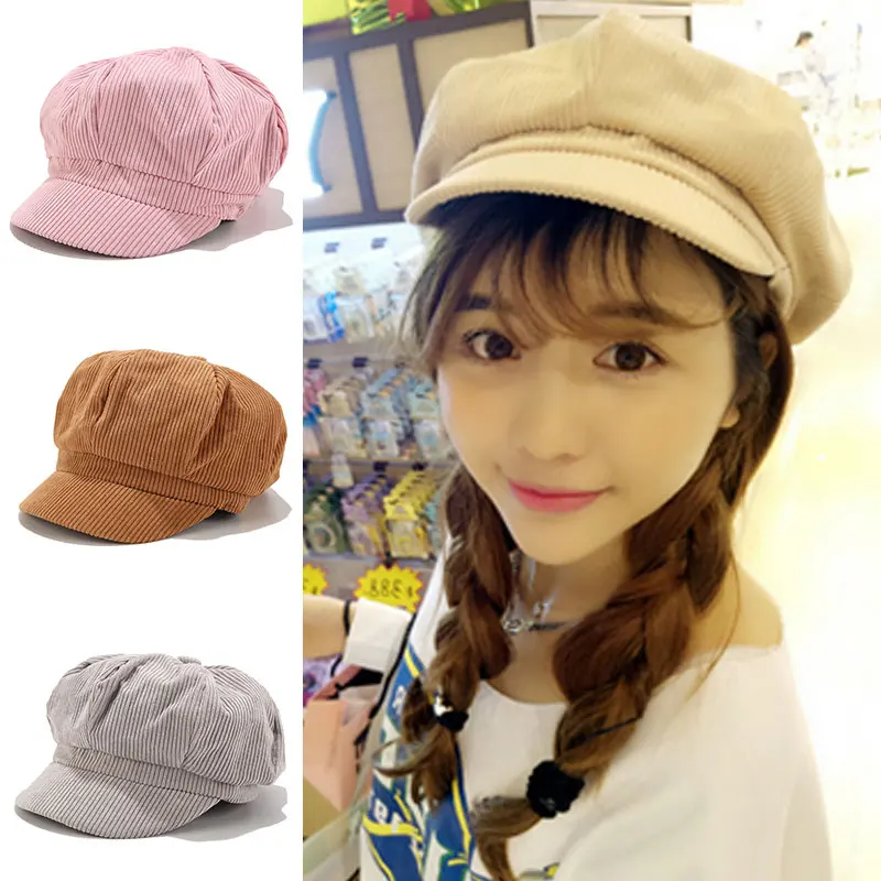 

Women's Winter Retro Corduroy Painter Caps Beret Hats Fashion Solid Color Octagonal Peaked Hat Classic Outdoor Thicken Beret Hat