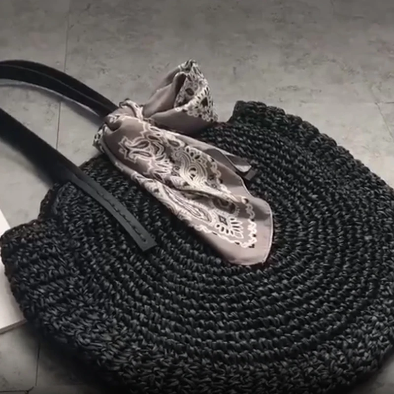 Новинка круглая соломенная сумка Пляжная тканая Большая вместительная на одно