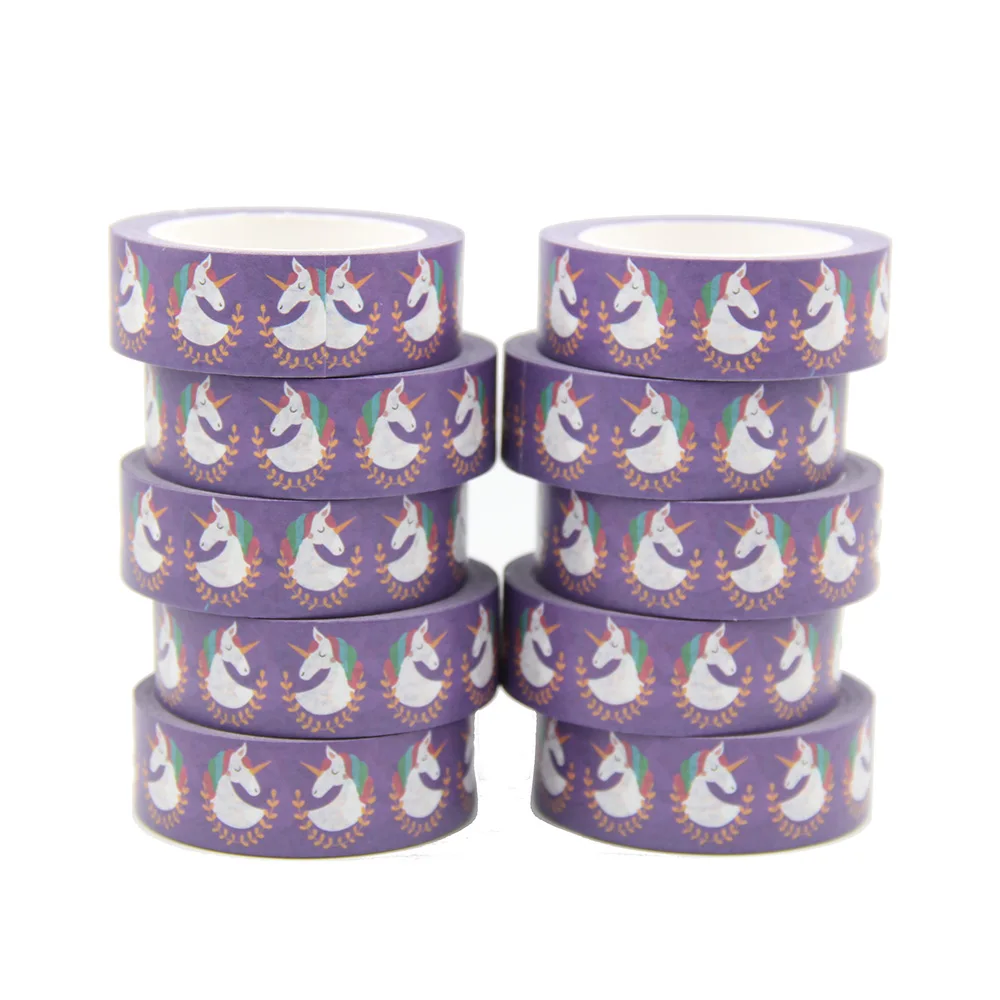 

10PCS/lot 15MM*10M Purple Unicorn Washi Stickers Masking Tapes Decorative DIY Stationery office supplies washi tape set
