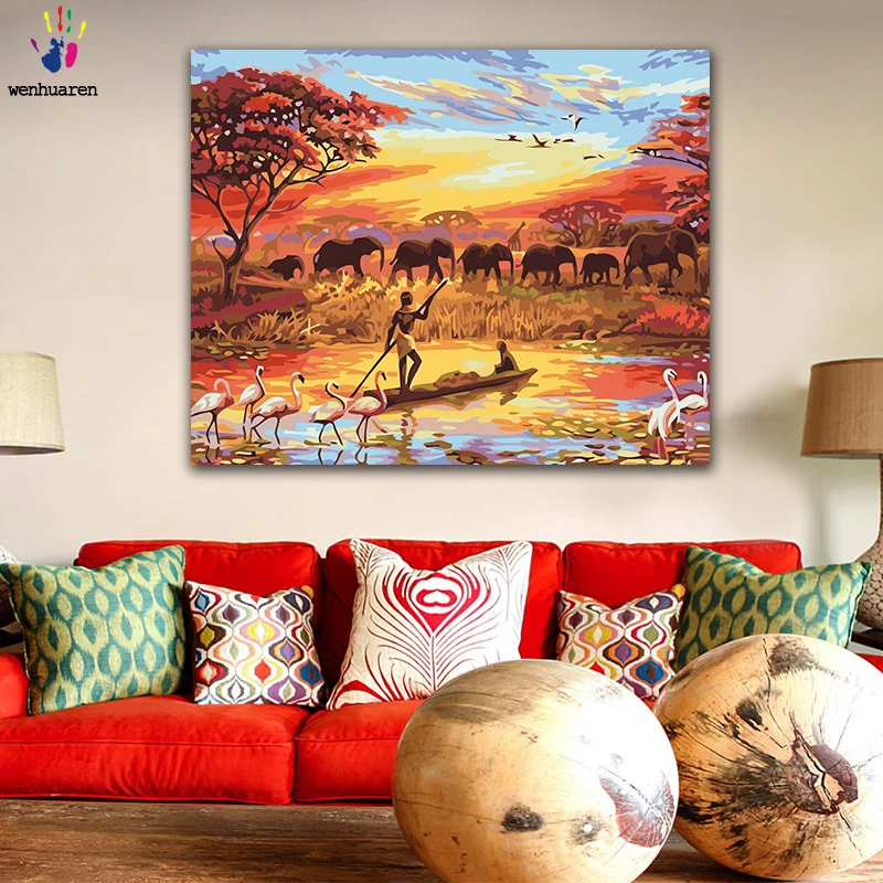 DIY картинки для раскраски по номерам с цветами этнический стиль лес Слон Картина