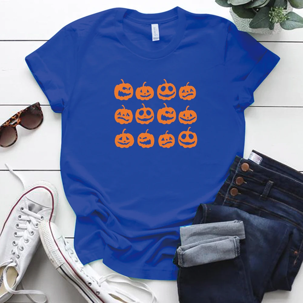 Pumpkin Printing Funny Tshirt Womens Harajuku Halloween Summer Female Casual O Collar Friends Tops Tee Kawaii | Женская одежда