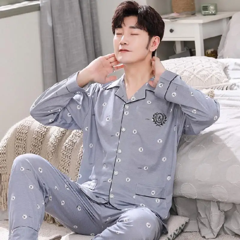 

2021 Plus Size Pajamas M-5Xl Fashion Loose Lapel Printed Long Sleeve Trousers Casual Pajamas Set 2/pce