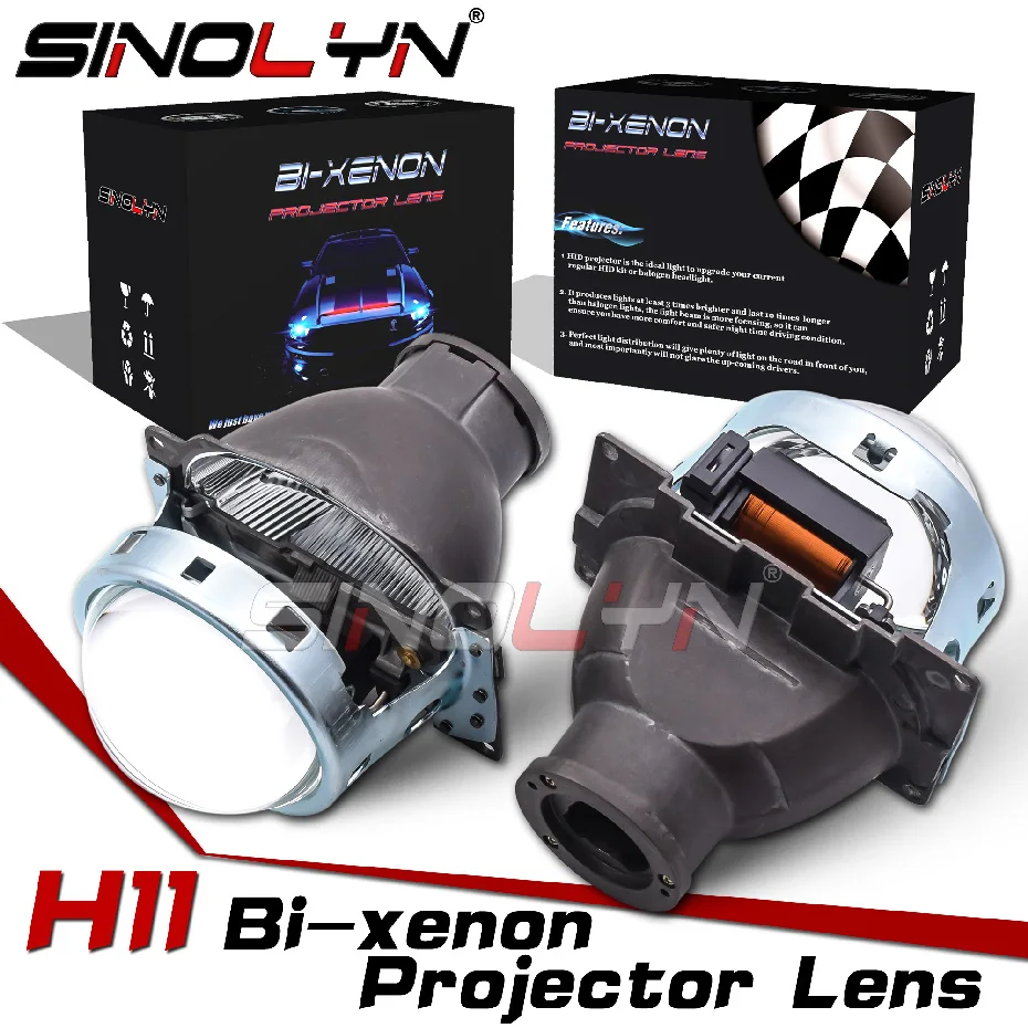 Sinolyn Bi Xenon Projectors Headlight Lens Koito H11 LED/HID 3 Inch Metal Koito Q5 Lenses For Car Headlight Car Lights Tuning