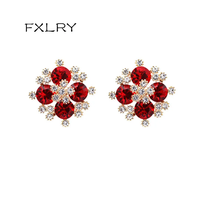 

FXLRY Elegant Snowflake Shaped Zircon Earrings Red Flower Earrings Stud Earrings For Women Wedding Jewelry