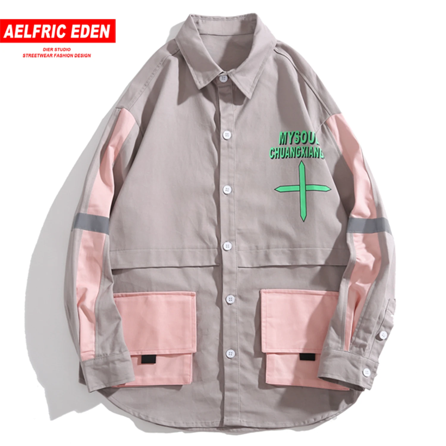 Aelfric Eden хип хоп цветные часы с буквенным принтом Мужские рубашки Мода Harajuku Уличная Повседневная хлопковая верхняя одежда с длинными рукавами