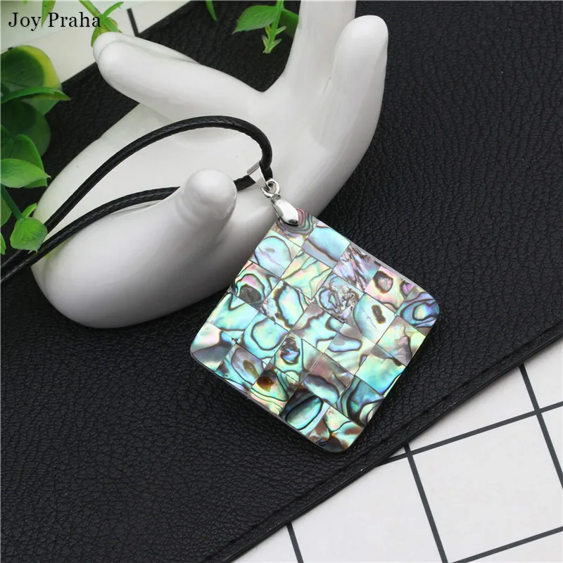

Colorful natural abalone shell pendant / Square mosaic women necklace