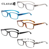 clasaga 4 pack blue light blocking reading glasses colorful rectangular frame spring hinge men and women computer goggle eyewear