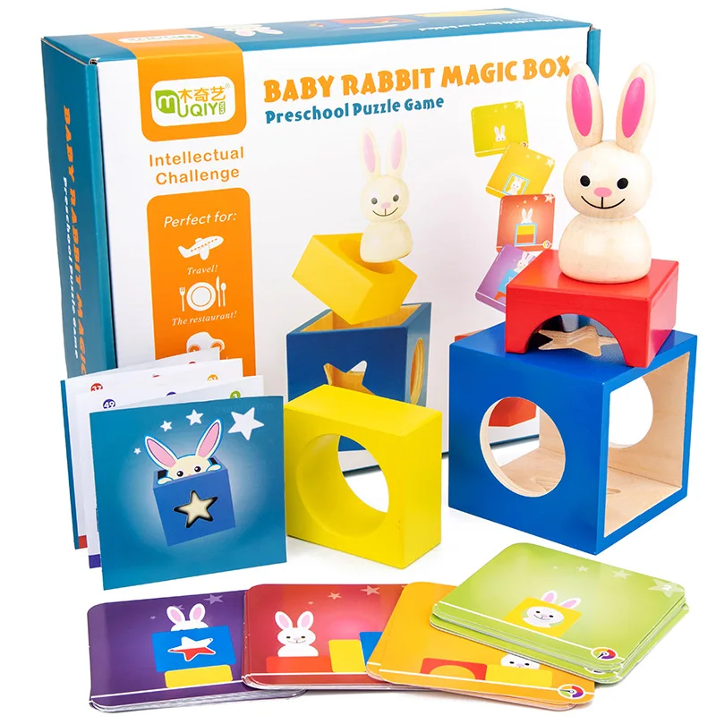

Baby Wooden Puzzle Boxes Rabbit Magic Box Toys For Children Assembling Building Blocks Educational Montessori Birthday Gifts