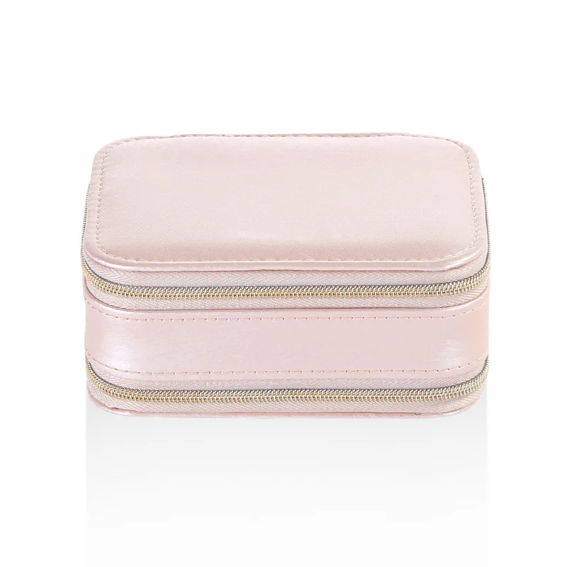 

Double Zipper PU Jewelry Organizer Display Travel Jewelry Case Boxes Portable Jewelry Box Button Leather Storage Zipper