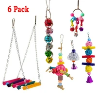 6pcs combination parrot toys metal rope ladder stand budgie cockatiel cage toy fun bird swing toys with bell ball pet supplies