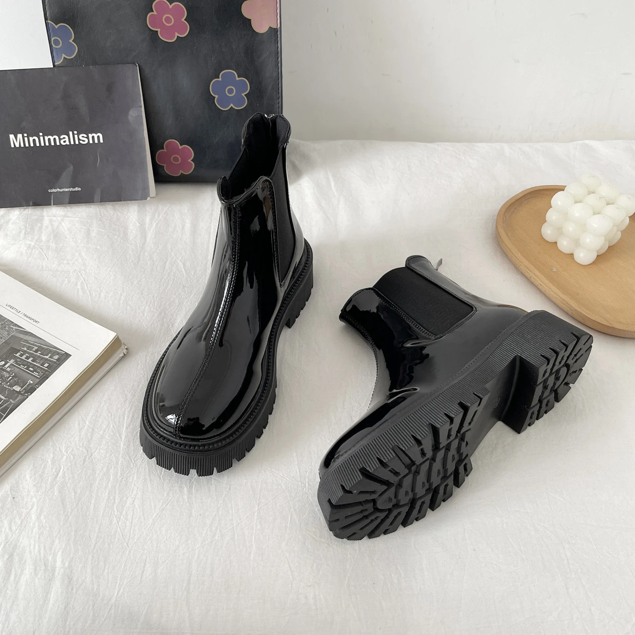 Женские ботинки на плоской подошве женская обувь осенние челси с круглым носком