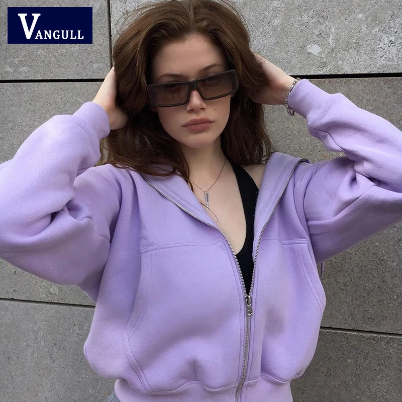 

Vangull Casual Loose Long Sleeve Sweat Coat women Solid Hoodies Jacket Female Spring Autumn Oversized Overcoat Ladies Zipper