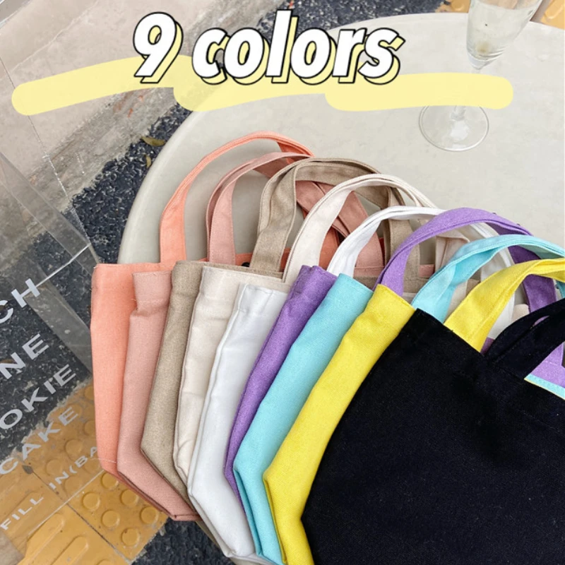 

Small Portable Women Canvas Shoulder Bags Simple Student Girls Lunch Bag Candy Colors Cloth Shopping Handbags Daily Casual Tote