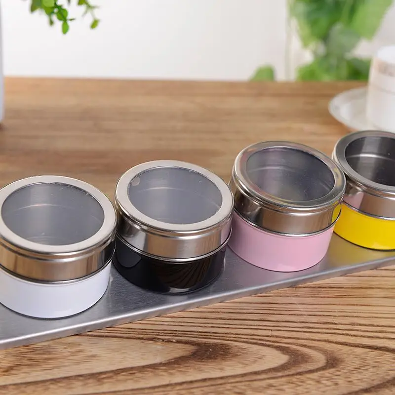 4pcsRandom Color 6/9 шт с магнитным дном для специй Набор банок из нержавеющей стали солевой и Перцовый спрей шейкеры специй стойки коробка для приправ и специй контейнер - Цвет: 4pcsRandom Color