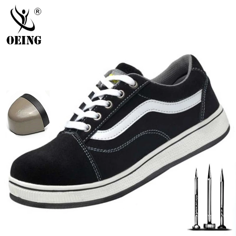 

2021 New Men's High Quality Work Safety Shoes Wear Non-Slip Bottom Steel Toe Cap Breathable Anti-Piercing Casual Shoes Leather
