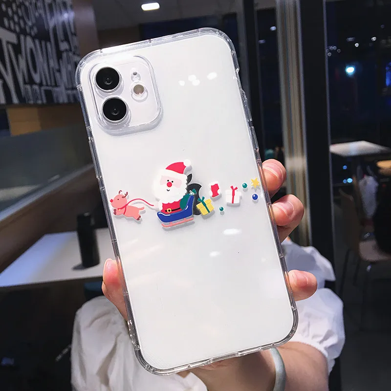 Cute Cartoon Christmas Shockproof Phone Case For iPhone 12 11 13 Pro Max X XR XS Max 8 7 Plus 12 11 13 Pro Soft Silicone Cover