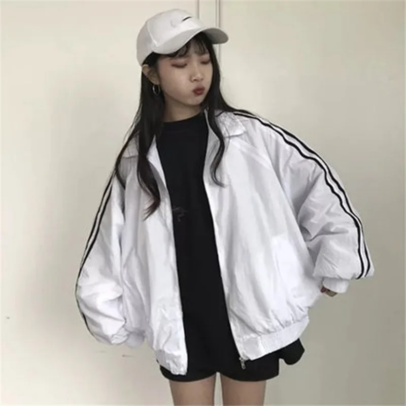 Куртки женские повседневные с длинным рукавом в полоску со стоячим воротником на