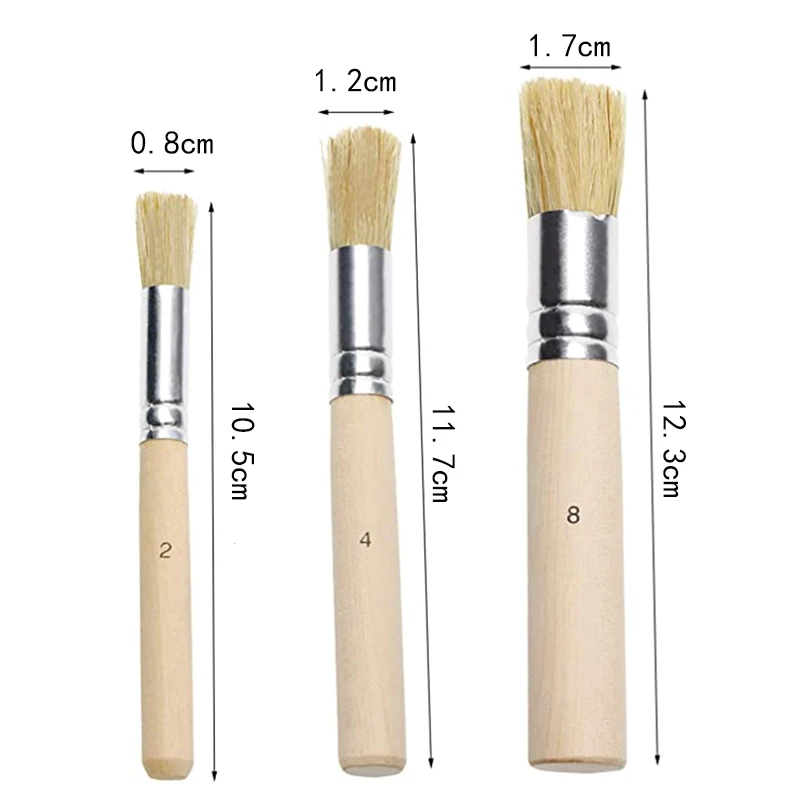 

3Pcs Wooden Stencil Bristles Brushes Set Template Round Head For Oil Painting Watercolor Painting Project DIY Art Craft Project