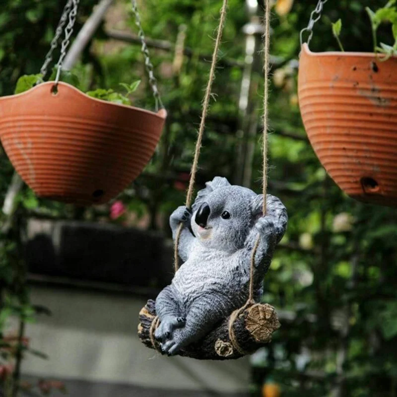 Lovely Swinging Koala Bear Hanging Statue Outdoor Figurines for Patio Yard Garden Decor | Дом и сад