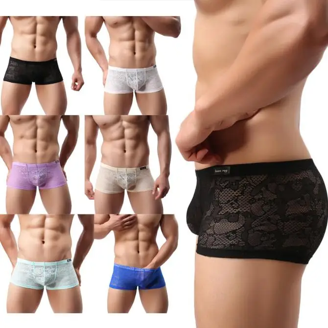 Мужские прозрачные кружевные шорты черные мужские трусы для пениса мягкие геев