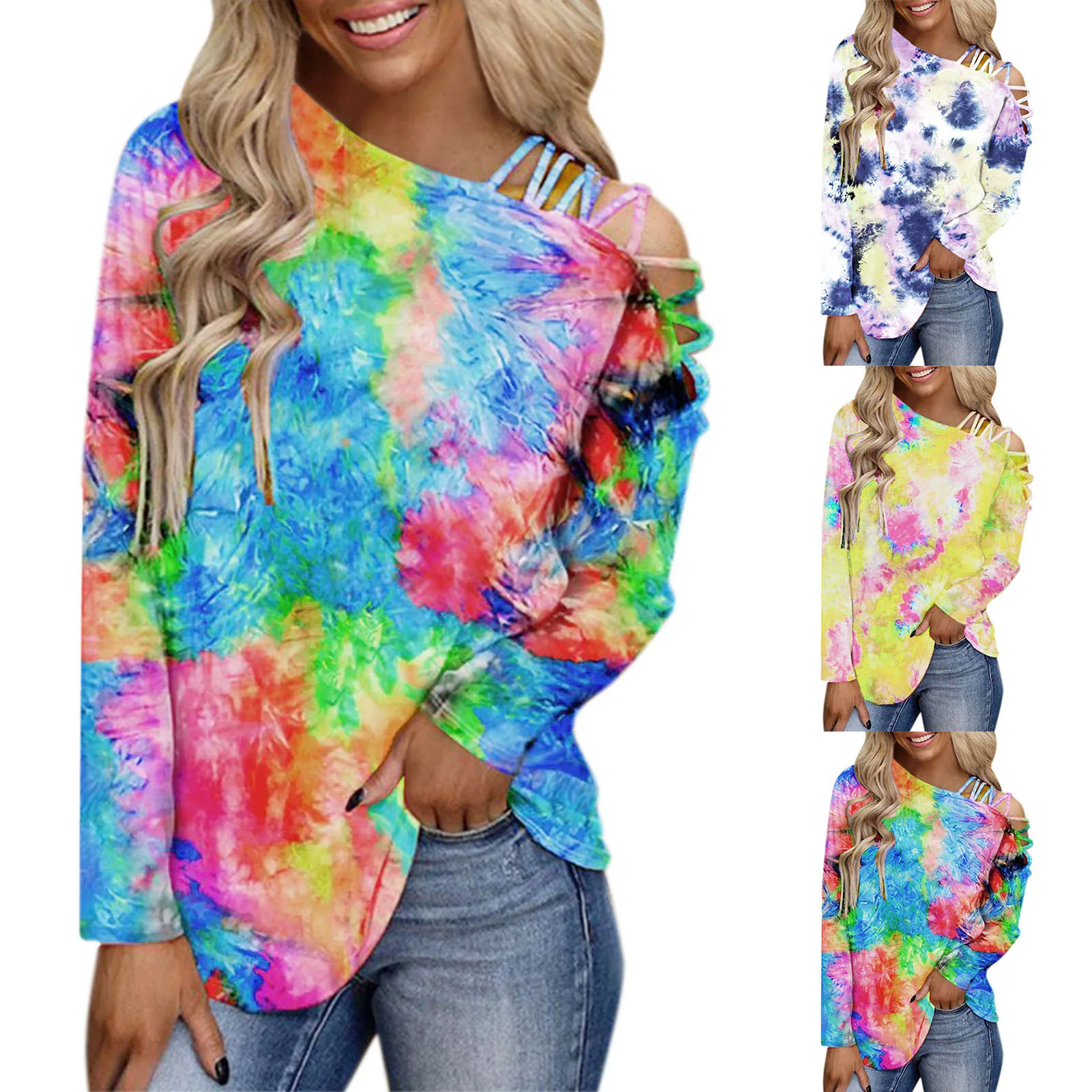 

Женское платье-футболка с принтом тай-дай, свободные топы без бретелек с длинным рукавом, повседневное сексуальное платье в стиле Харадзюку...