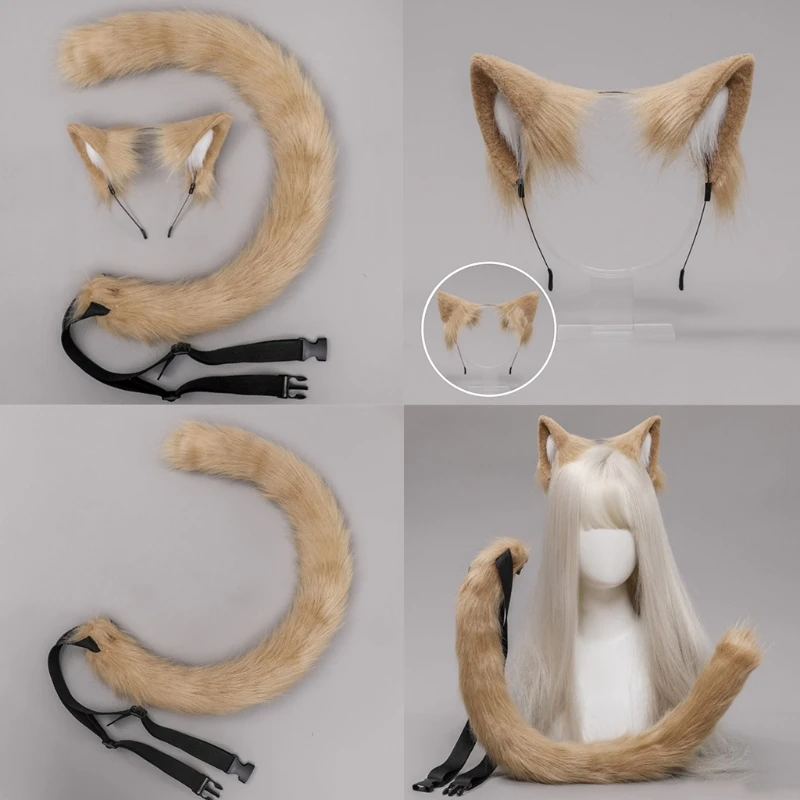

Plush Hair Hoop Cartoon Cat Ears Headwear Tail Set Furry Hairband Cute Headpiece Anime Fancy Dress Cosplay Accessories