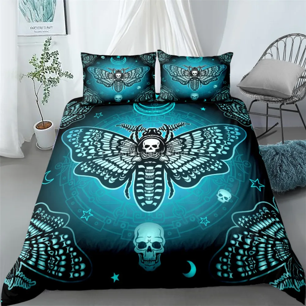 

Animal Moth Skeleton Blue Black 3D Bedding Set Fashion Twin Full Queen Super King Single Double Size Duvet Cover with Pillowcase