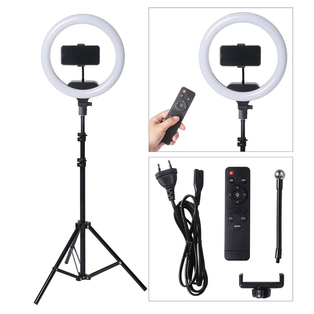 

Кольцевой LED-светильник для фотоссветодиодный емки, 13 дюймов, 24 Вт, с регулируемой яркостью, со штативом 160 см