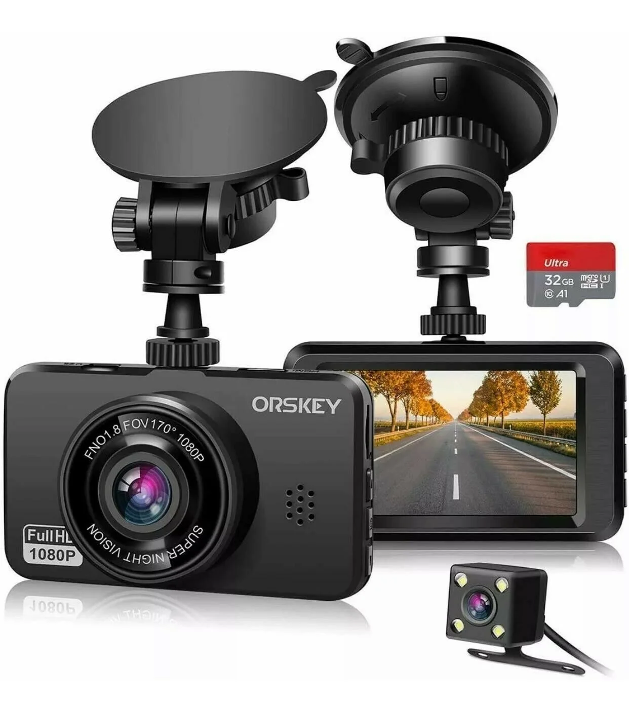 

Orskey In Car Camera Recorder Dual Front&Rear HD1080P Dash Cam Night Vision UK