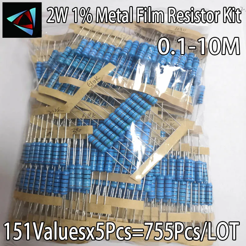 755 pezzi 151 valori ciascuno 5 pezzi resistore a Film metallico 1% 2W Kit assortito (0.1 ~ 10M Ohm gamma di condensatori) vendita calda