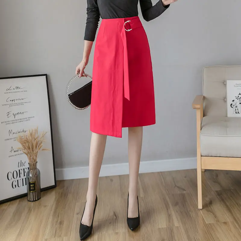 

Plus Size 2021 New Women Skirts Casual High Waist Elastic Solid Color Midi Skirt Fashion Slim Package Hip Elegant Office Skirt