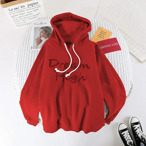 WJ 2001-1 hong Женские толстовки с капюшоном; сезон осень; Хлопок; длинный рукав; вышивка буквами; толстовка с капюшоном; тонкое худи милый спортивный костюм; пальто; повседневная спортивная одежда - Цвет: WJ 2001-1 hong