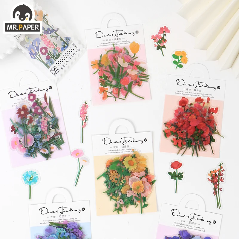 

Mr.paper 6 Designs 40 Pcs/bag Plant Style Flower Field Series Creative Flowers Hand Account Decor DIY Collage Material Stickers