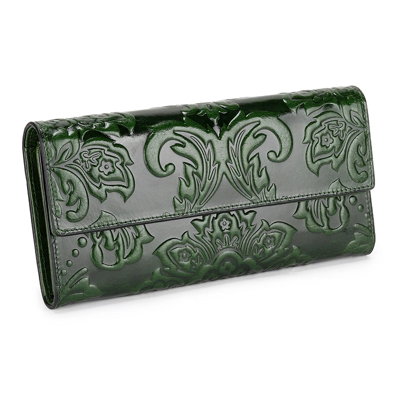 

Genuine Leather Vintage Women Wallet Embossed Female Purses Retro Multiple Cards Holder Daily Clutch Long Standard Wallets gift