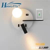honeyfly led wall lamp usb charging port rotatable spotlight ac90 260v 7w wall light bedroom indoor lighting bedside