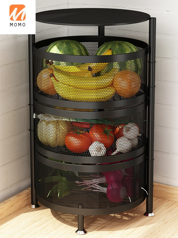 

Kitchen Basket Shelf Floor Multi-Layer round Rotatable Vegetables and Fruits Storage Basket Multifunctional Storage Rack