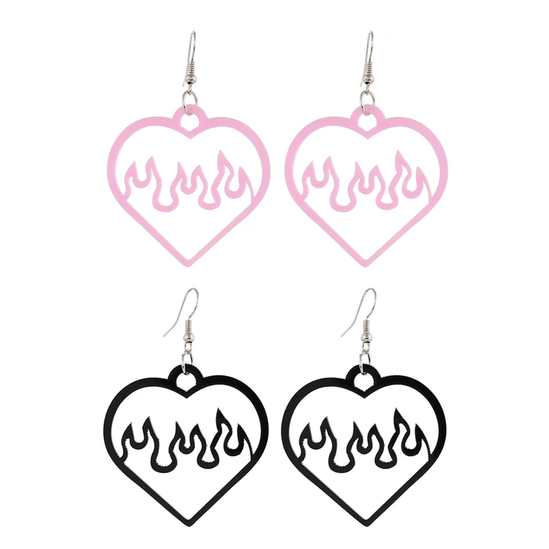 Lady Cute Earring Cool Simple Earrings for Female Super Lovely New Design Hollow Out Pink Heart Acrylic Stud | Украшения и