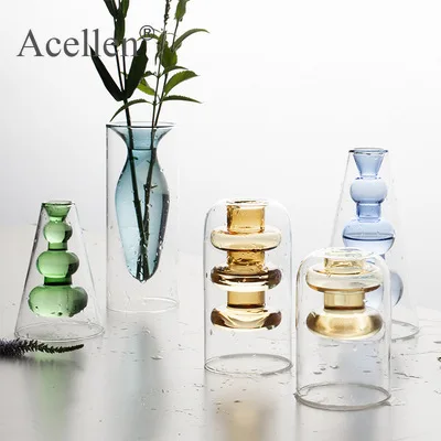 Скандинавская двухслойная витражная ваза гидропонная для цветов домашнее