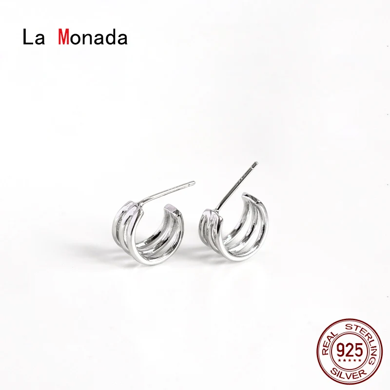 

La Monada Korean Small Silver Earrings Woman Minimalist Circle Stud Earring Silver 925 Unusual Line Earrings For Women Jewelry