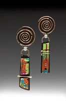 european and american retro creative spiral colored glass earrings bohemia ancient copper polymer earrings
