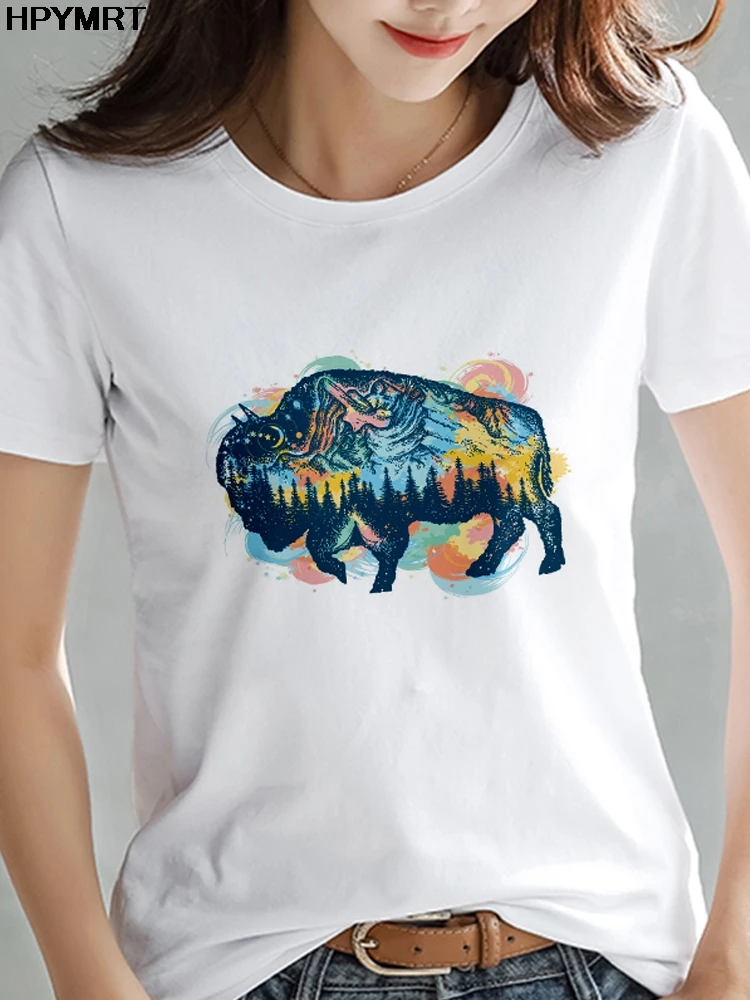 Harajuku футболка женская Эстетическая Футболка с принтом носорога Новая летняя
