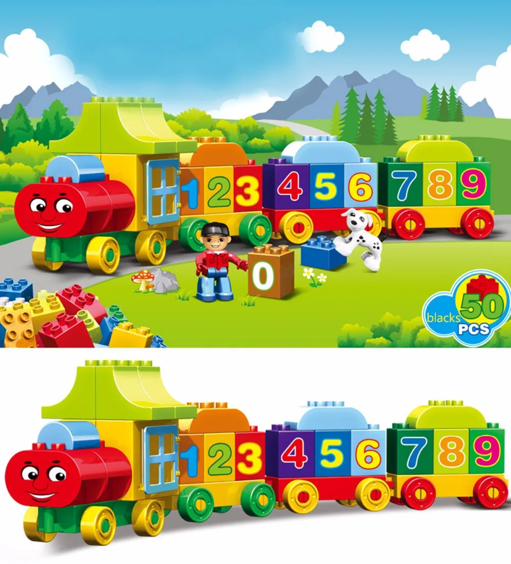 Новинка 50 шт. размер цифры поезд строительные блоки количество кирпичи Обучающие