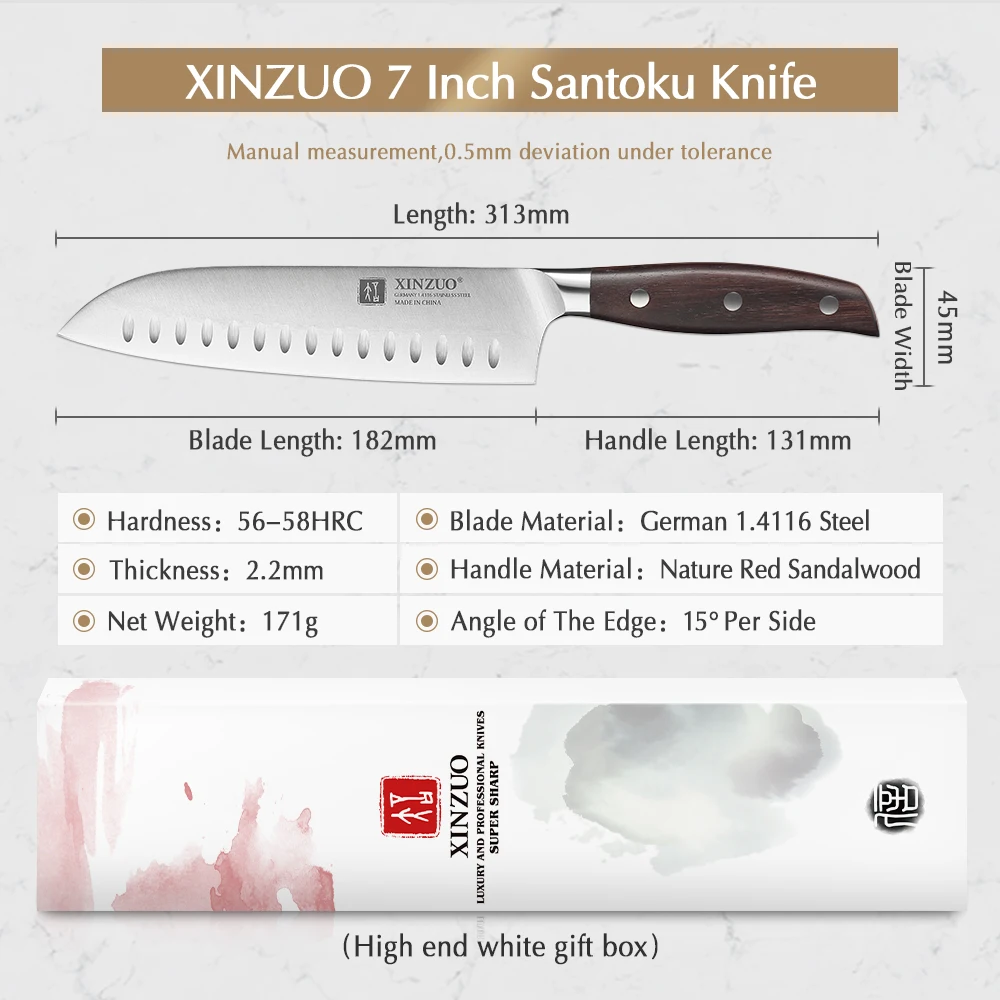 Нож шеф повара XINZUO 7 дюймов немецкий стальной кухонный нож долговечный острый