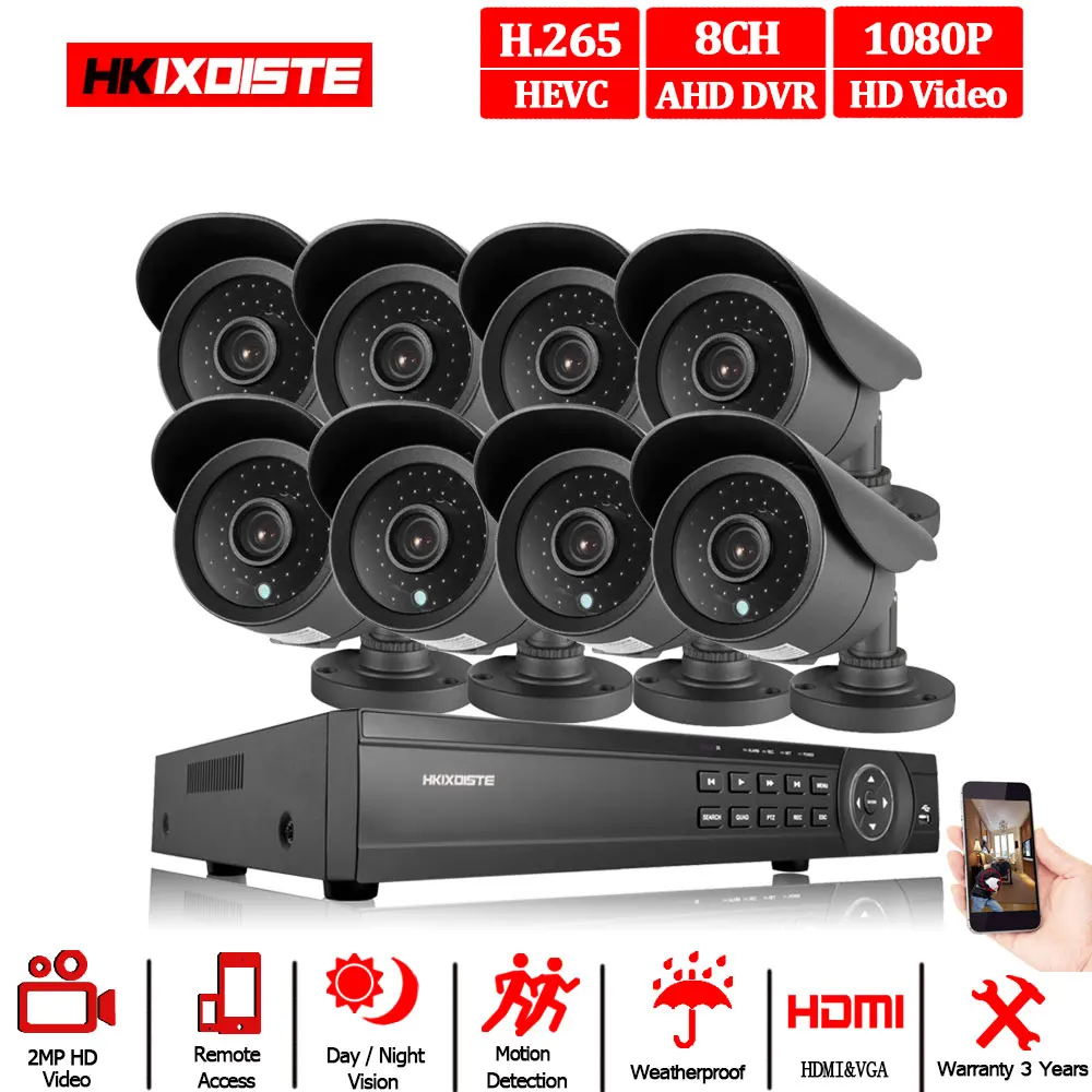 Новинка, супер Full HD, 8 каналов, AHD, 2 МП, домашняя уличная CCTV камера, система, 8 каналов, видео наблюдение, камера безопасности, комплект, 8 каналов, 1080 P, AHD DVR - Цвет: Белый