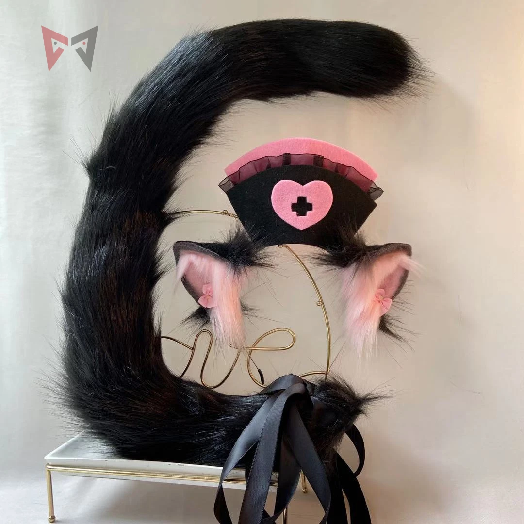 

New Black Nurse Cosplay Cat Fox Neko Ears Hairhoop Angel Style Hat For Halloween Christmas Game Party Sotume Accessories