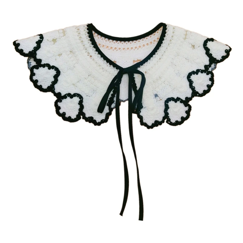 

Q39C Detachable Lace Shawl Embroidery Fake Collar Gilrs Winter Shirt False Collars