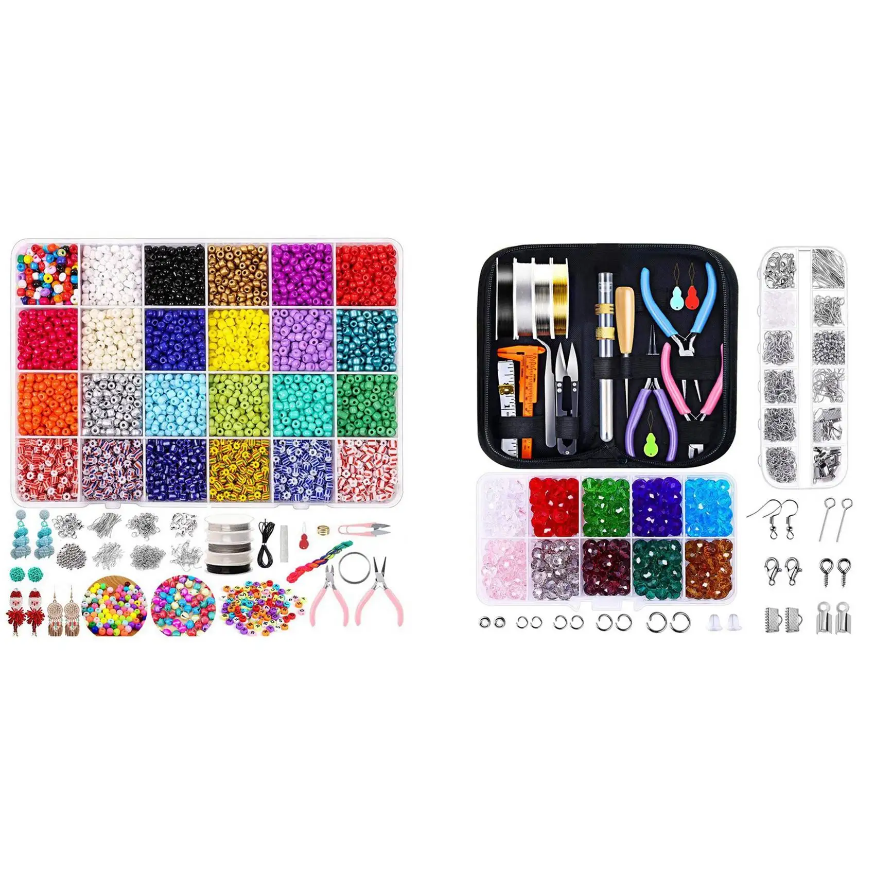 

6294Pcs 4mm Glass Rice Beads Flower Beads Material DIY Handmade Beading Tools with Leather Bag Tool Set