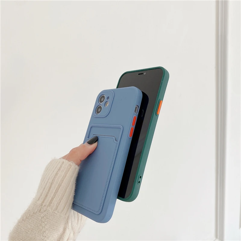 Liquid Card Strap Silicone Phone Case For Apple iphone 12 11 13 Pro XS Max X XR 7 8 Plus Wallet Bag Lens Protection Back Cover